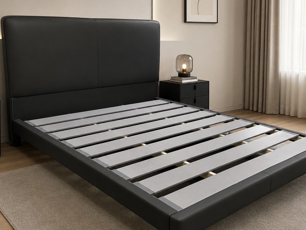 single real leather real bed dark grey– item #2239 single real leather real bed dark grey– item #2239