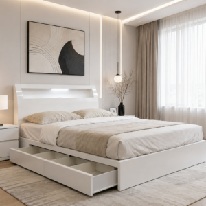 queen alison storage bed white