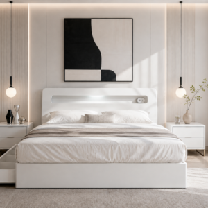 queen alice storage bed white
