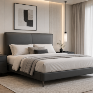 double real leather bed – item #2239