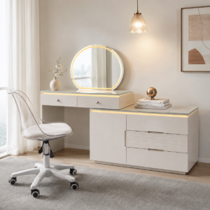 modern led makeup vanity with side cabinet – item #022