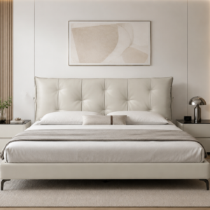 king real leather platform bed with solid wood frame – item #q207