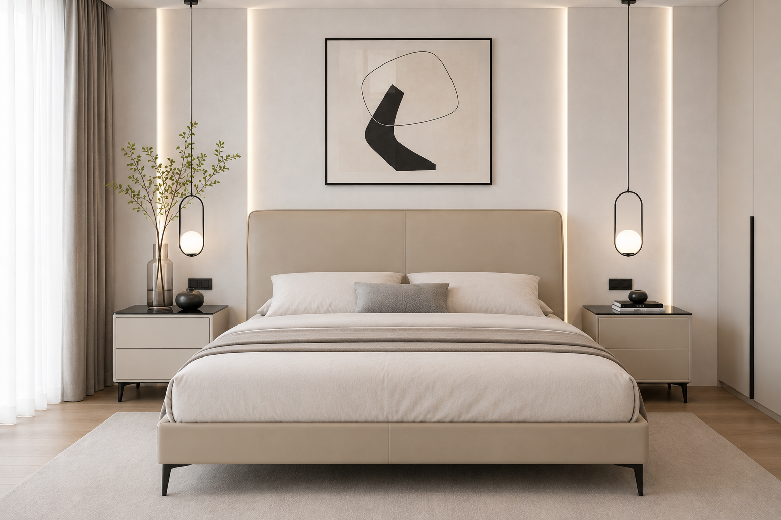 queen leather bed beige– item #h511be queen leather bed beige– item #h511be