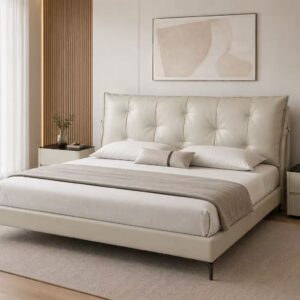 king real leather platform bed – item #q207